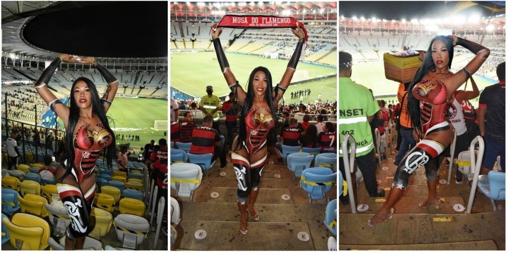 Flamengo's muse, Rosangela de Jesus goes to Maracanã painted and draws sighs from the red-black fans