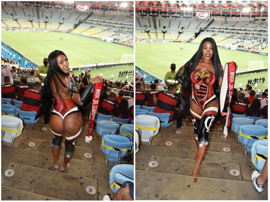 Flamengo's muse, Rosangela de Jesus goes to Maracanã painted and draws sighs from the red-black fans